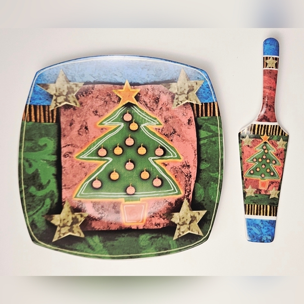 Ceramic Christmas Tree Plate & Matching Ceramic Server Holiday